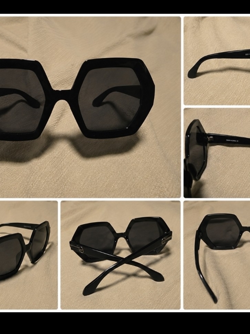 Women's Black Geometric Oversized Sunglasses